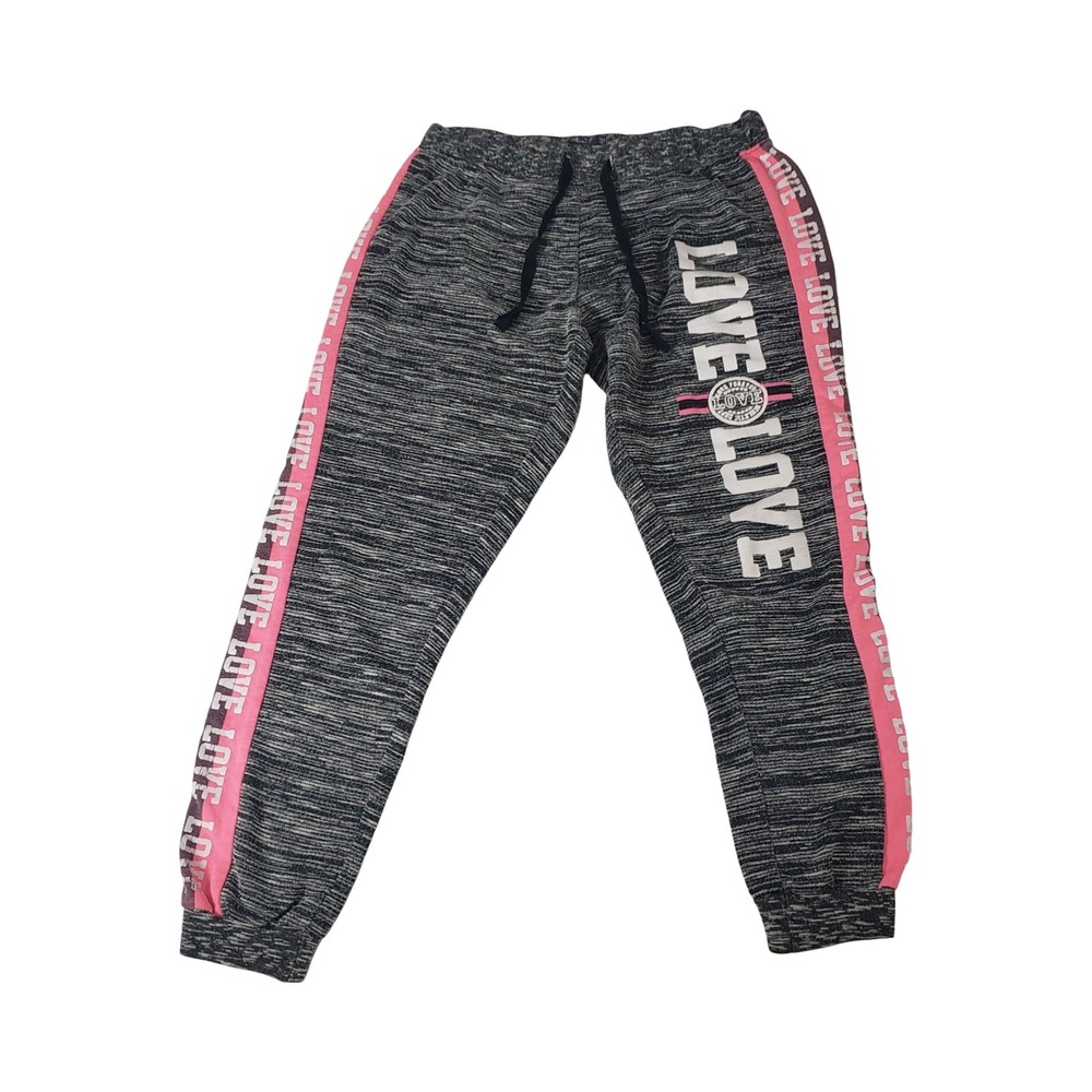 Bobbie Brooks Ladies Gray Space Dye Love Jogger Sweatpants Pink Stripe Large